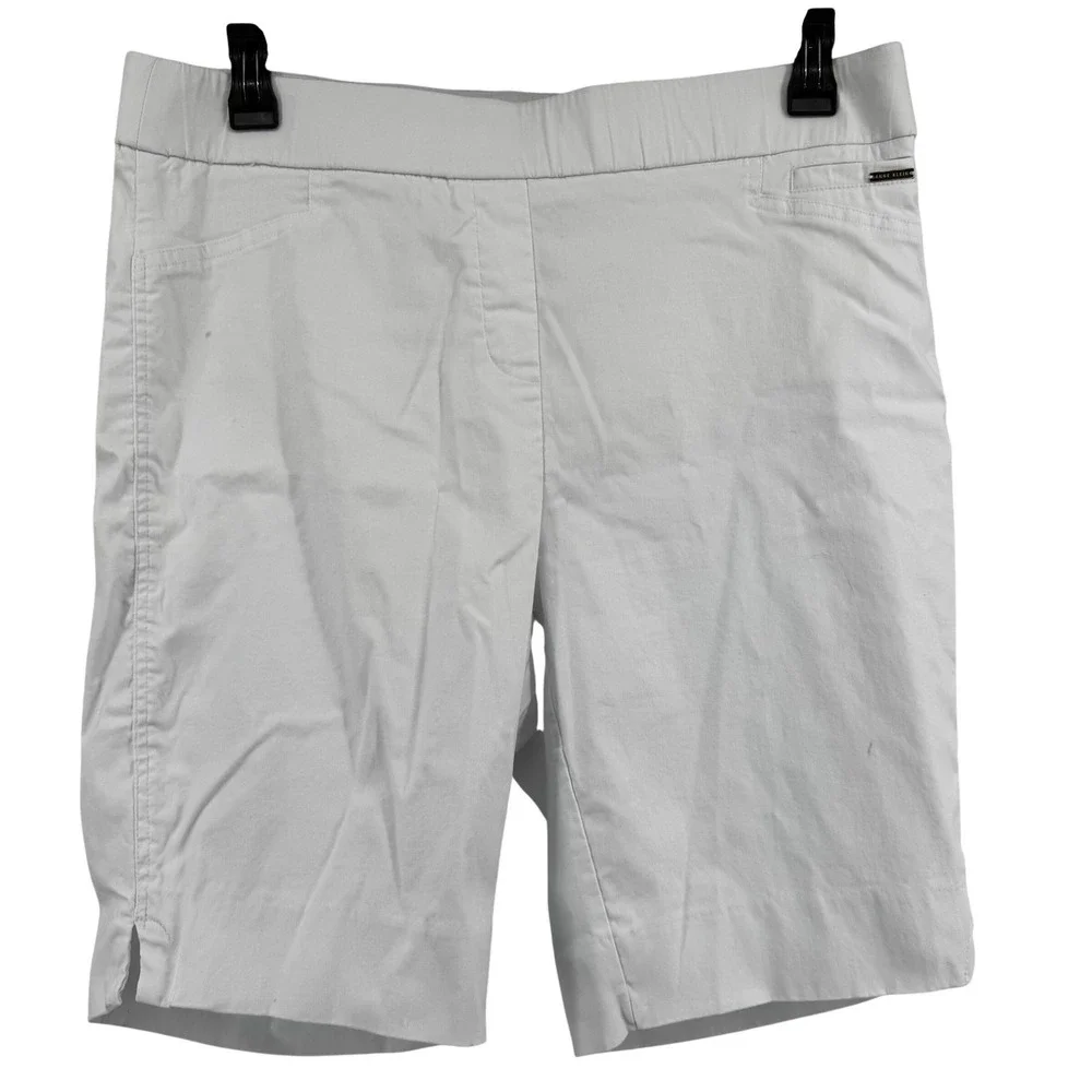 Anne Klein White Pull On Bermuda Shorts Women 1X Elastic Waist Side Slit Stretch